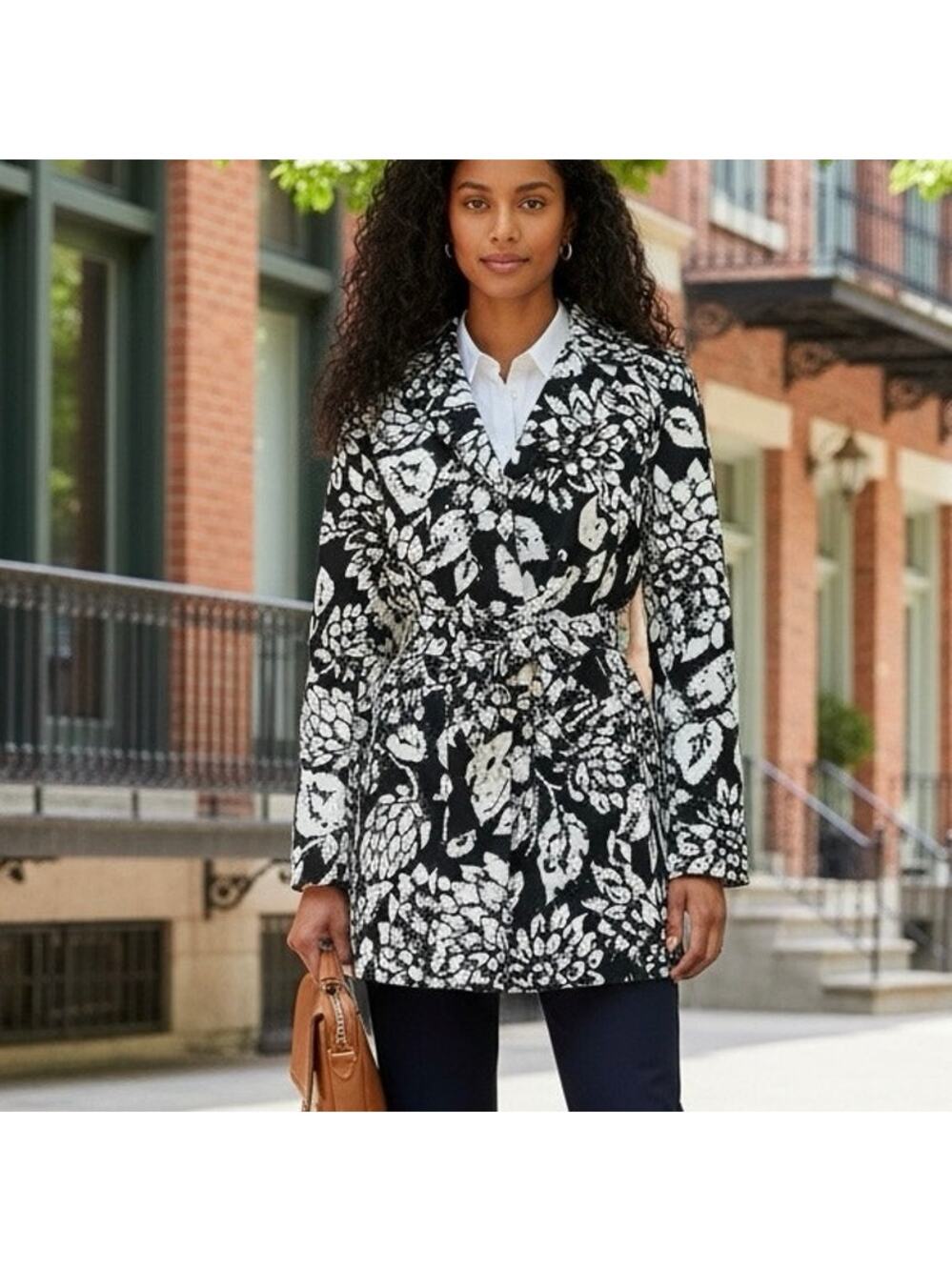 Black & White Floral Wrap Jacket